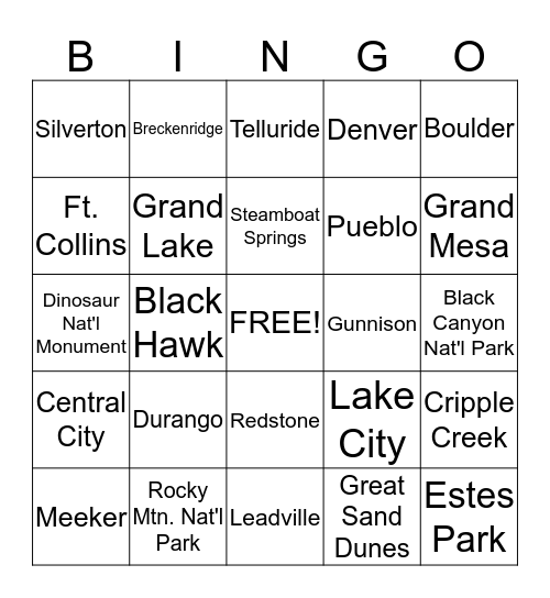 Colorado Bingo Card