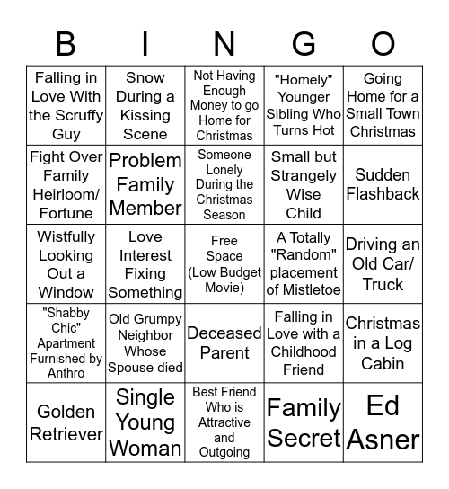 Hallmark Christmas Movie Bingo Card