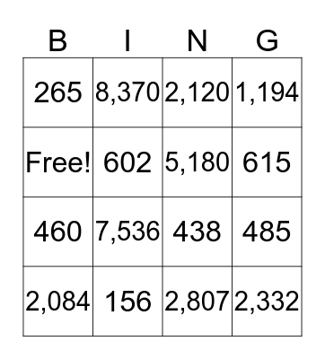 Multiplication Bingo Card