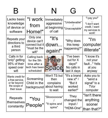 Tech Support Bingo Card
