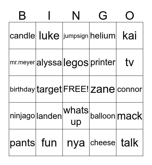 Untitled Bingo Card