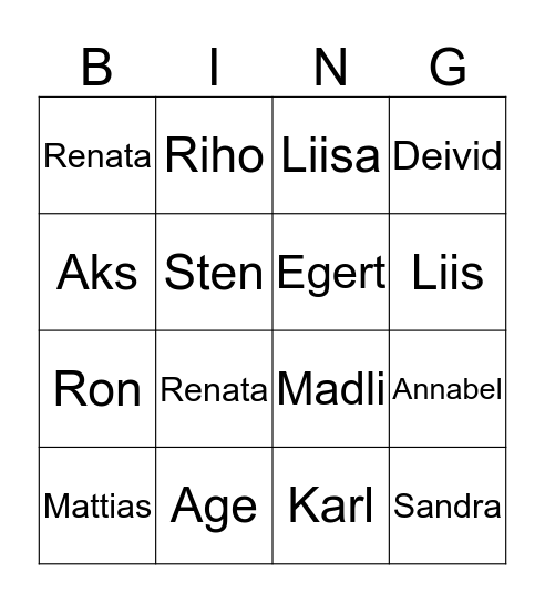 Annabel Bingo Card