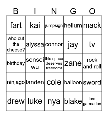 Lukes 7th Birthday Bingo Card