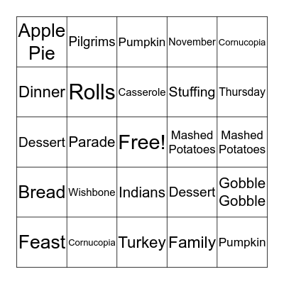 Thanksgiving Bingo Card