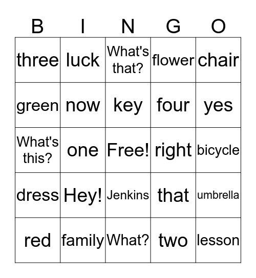 1A Lessons 3 & 4 Bingo Card
