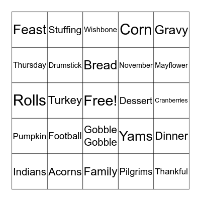 Thanksgiving Bingo Card