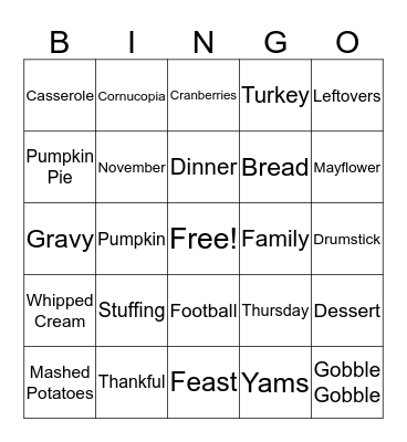 Thanksgiving Bingo Card