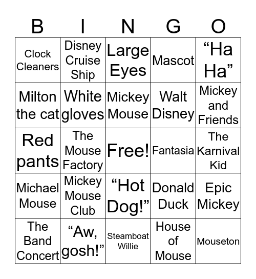Mickey Mouse Bingo Card