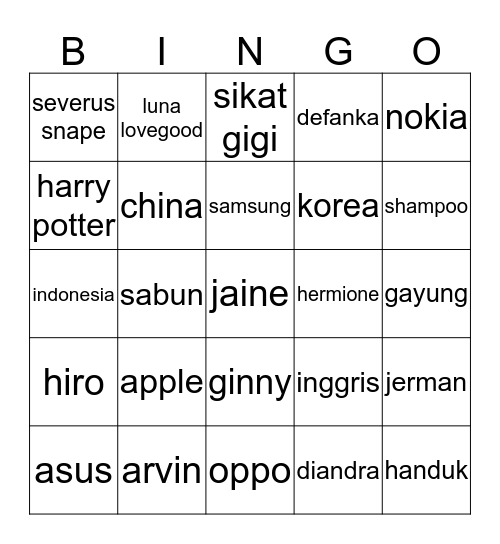 Untitled Bingo Card