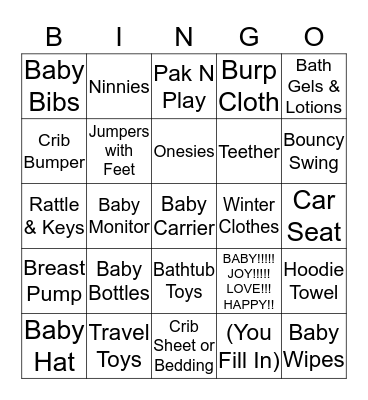 Jillian's Baby Shower Bingo Card