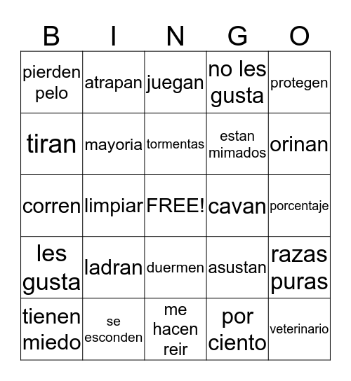 Las mascotas Bingo Card