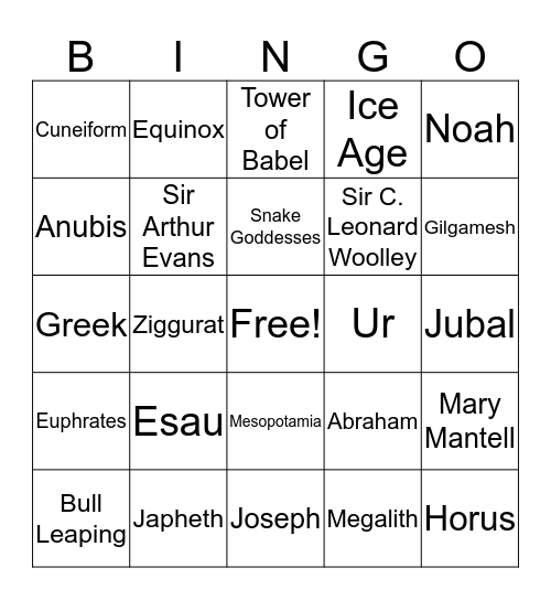 Ancient World History Bingo Card