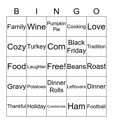 Thanksgiving Bingo Card