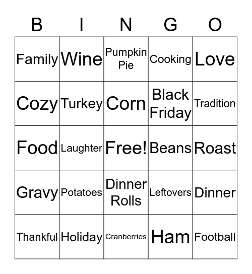 Thanksgiving Bingo Card