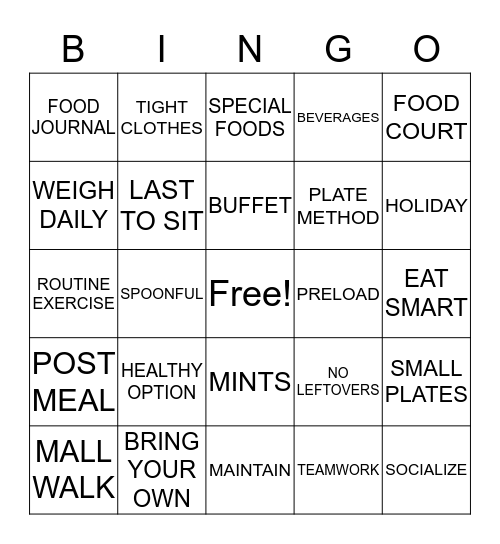 HEALTHY HOLIDAYS Bingo Card