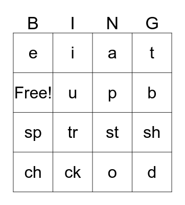 Letter Sound/Blend Bingo Card