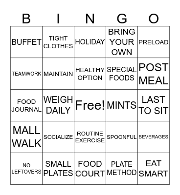 HEALTHY HOLIDAYS Bingo Card