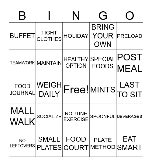 HEALTHY HOLIDAYS Bingo Card