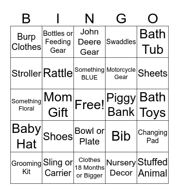 Baby Shower Bingo Card