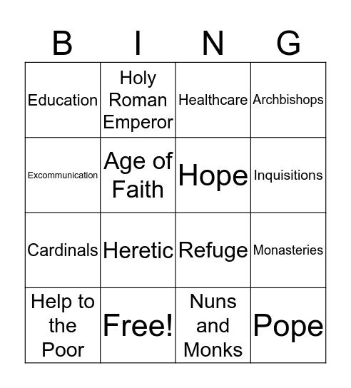The Medieval Church Bingo Card