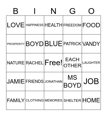 THANKSGIVING BINGO Card