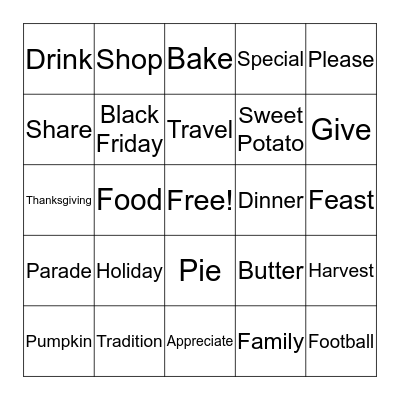 Thanksgiving Bingo Card