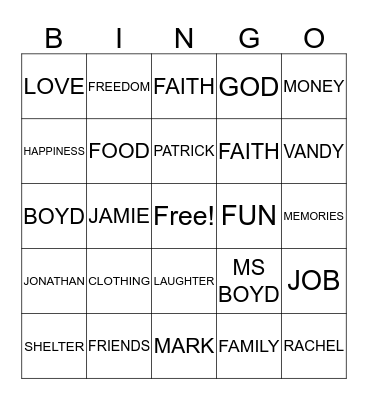 THANKSGIVING BINGO Card
