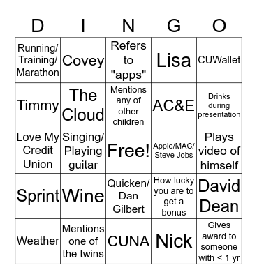 Dingo Bingo Card