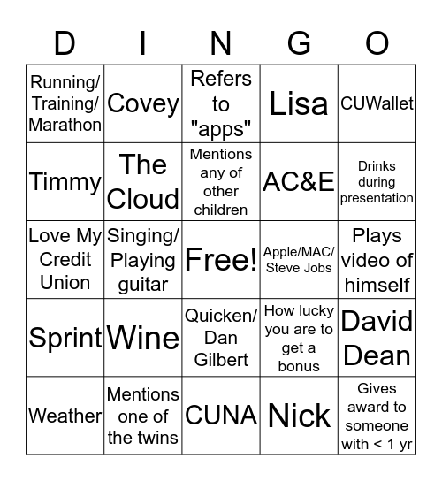 Dingo Bingo Card