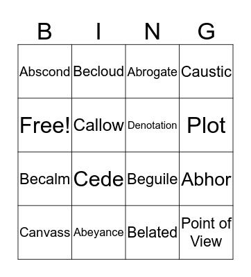 SAT Vocabulary Bingo Card