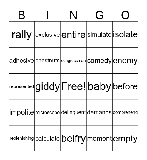 step 5.4 Bingo Card
