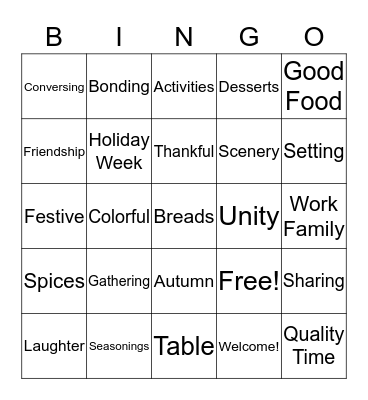Friendsgiving Bingo Card