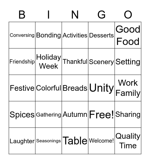 Friendsgiving Bingo Card