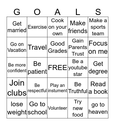 Goals Bingo Card