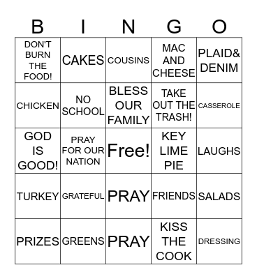 Thanksgiving BINGO Card