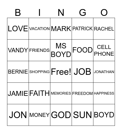 Thanksgiving Bingo Card