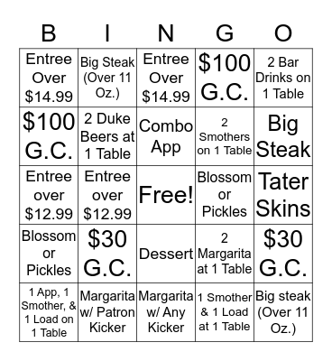 Bingo w/ GC Bingo Card