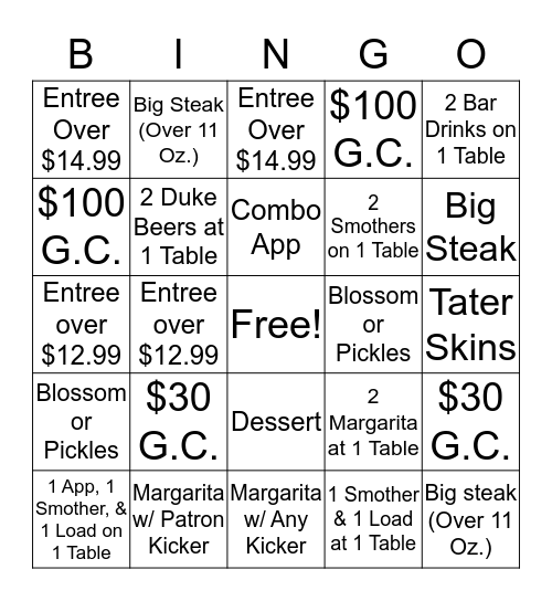 Bingo w/ GC Bingo Card