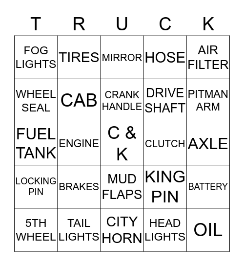 C & K TRUCK BINGO Card