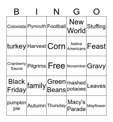 THANKSGIVING Bingo Card