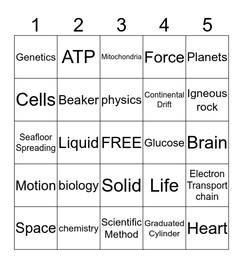 Science Vocabulary Bingo Card