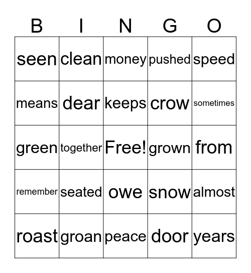 2nd grade Lesson 30 Bingo Card
