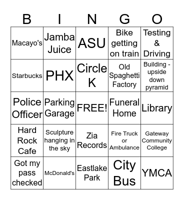 Light Rail Bingo - 2013 Bingo Card