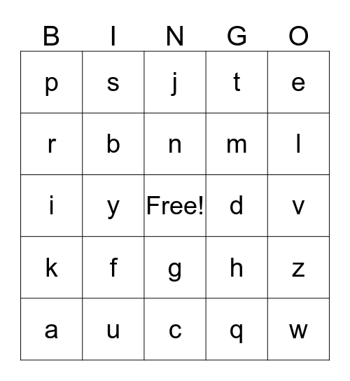 Alphabet Bingo Card