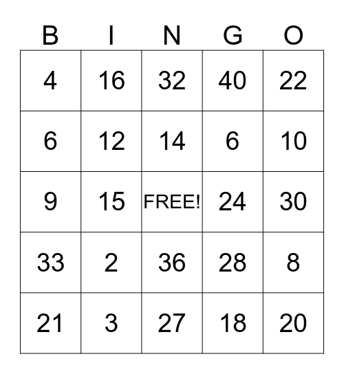 Multiplication!!! Bingo Card