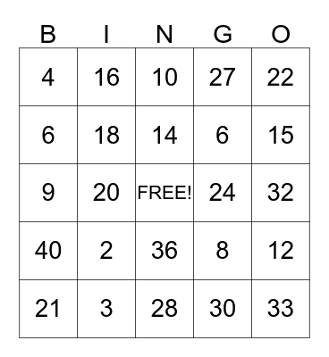 Multiplication!!! Bingo Card