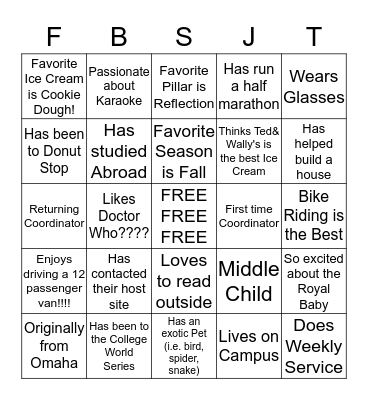 Fall Break Service & Justice Trips - WOO WOO!  Bingo Card