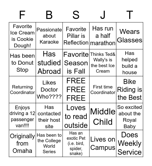 Fall Break Service & Justice Trips - WOO WOO!  Bingo Card