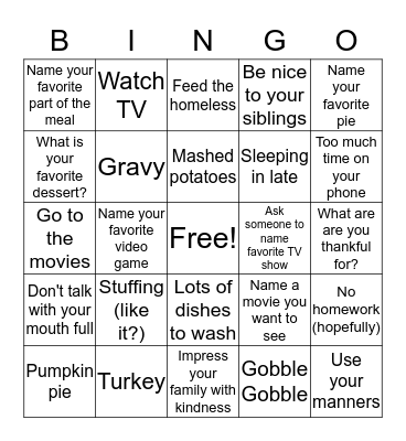 THANKSGIVING BINGO Card
