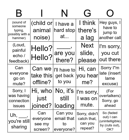 Conference Call Bingo Card